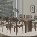 Cozy Wooden Dining Table with Six Light Cushioned Chairs Fruit Bowl and Vase