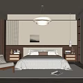 Modern Minimalist Bedroom Interior With White Bedding Wooden Nightstands And Round Chandelier