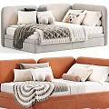 Modern Kids Bed With Upholstered Headboard Soft Pillows Blanket And Color Options