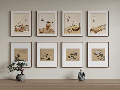 Traditional Plant Paintings As Wall Decor In Living Space 3d model