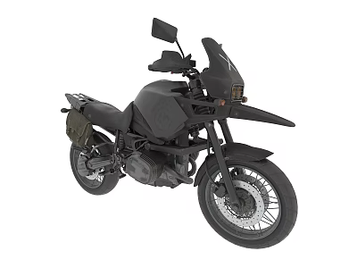 Black Adventure Motorcycle With Windshield Rearview Mirrors And Off Road Tires 3d model
