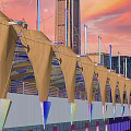 Modern Sunshade Canopy With Transparent Roof And Support Columns In Urban Sunset