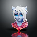 3D White Haired Blue Skinned Elf Character With Pointed Ears Blue Eyes Red Gemstone Collar