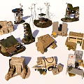 Diverse Garden Ornaments With Tents Towers Windmills Stone Structures And Vehicles