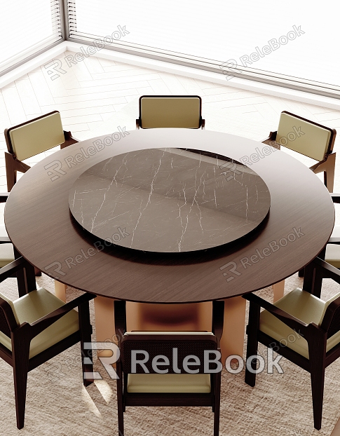 Modern round dining table and chair combination model