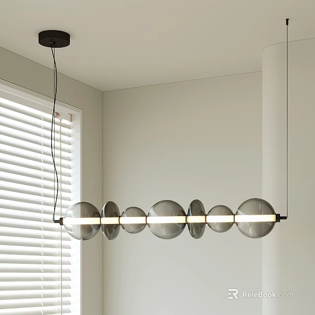 Modern Spherical Chandelier With Multiple Hanging Lights In Linear Interior Arrangement 3d model
