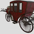Vintage Horse Carriage With Red Body Black Roof And Wooden Wheels