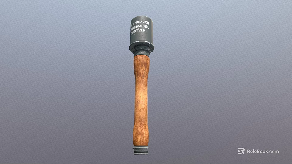 Military Hand Grenade Weapon With Metal Casing And Wooden Handle Design 3d model 