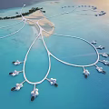 Island Hotel Architecture With Overwater Villas Beach Sunset And Surrounding Blue Waters