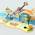 Vibrant Beach Themed Photo Spot With Guitar Palm Trees Beach Chairs Orange Elements And Minions
