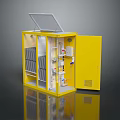 Yellow Industrial Computer Server Cabinet With Transparent Cover And Internal Components 3d model