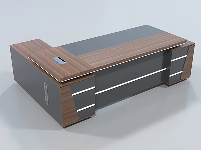 Modern Office Desk With Wooden Top Black Surface Metal Accents And Storage Drawers 3d model
