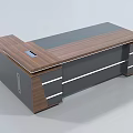 Modern Office Desk With Wooden Top Black Surface Metal Accents And Storage Drawers
