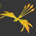 Golden Phoenix with Spread Wings and Flame Like Tail Feathers Against Dark Background