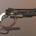 Steampunk Weapon Pistol with Metallic Barrel White Grip and Mechanical Details in Retro Futuristic Design