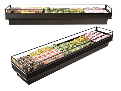 Open Refrigerated Display Cases in Retail Stores Featuring Assorted Packaged Food Items 3d model