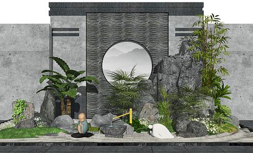 New Chinese style landscape sketch landscape sketch landscape wall rockery stone 3d model