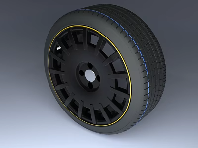 Black Automotive Tire With Alloy Wheel Spoke Design And Colored Accents 3d model