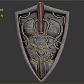 Ancient Medieval Metal Shield With Intricate Carvings And Ornate Decorative Details