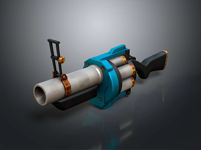 Futuristic Blue Silver Mechanical Weapon With Copper Accents And Black Handle 3d model
