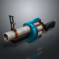 Futuristic Blue Silver Mechanical Weapon With Copper Accents And Black Handle