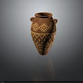 Terracotta Decorative Vase With Geometric Patterns And Two Side Handles For Household Use