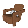 Modern Brown Upholstered Armchair With Wide Armrests And Geometric Pattern Cushions