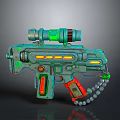 Green Blue Sci-Fi Futuristic Gun with Orange Glowing Parts Scope and Chain Decoration