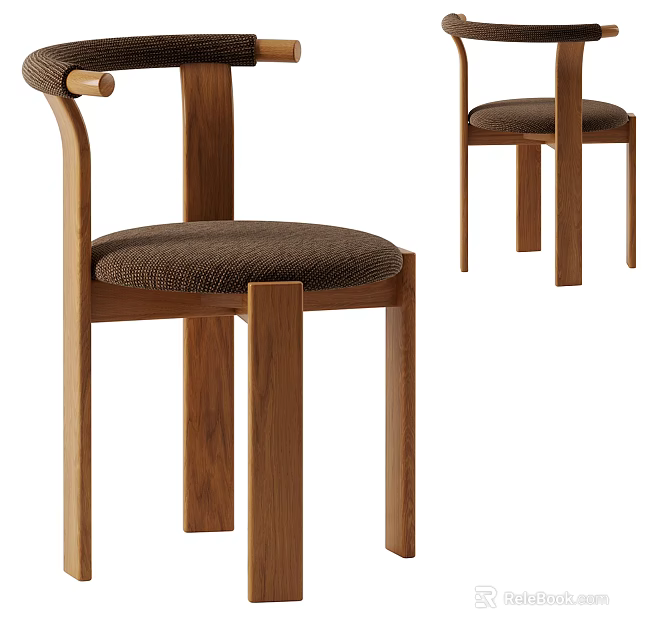 Modern Wooden Dining Chairs With Brown Fabric Seat Cushion And Sturdy Frame 3d model 