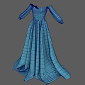 Elegant Women's Blue Floor Length Long Sleeves V Neck Flowing Skirt Formal Dress