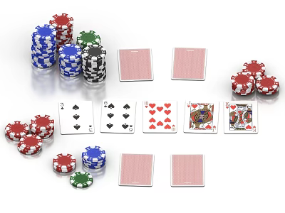 Colorful Poker Chips and Playing Cards with Various Suits for Casino Games 3d model