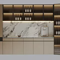 Modern Elegant Wine Cabinet Design With Marble Panel LED Lighting And Wine Bottles 3d model