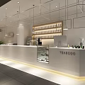 Modern TEABOO Milk Tea Shop Interior With White Counter Display Shelves And Lighting