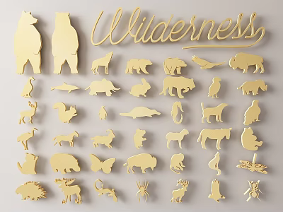Golden Wilderness Themed Animal Shaped Wall Decor With Various Wildlife Figures 3d model