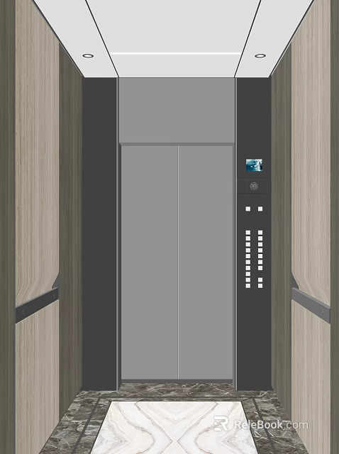 Modern Elevator Cab Interior With Wooden Panels And Control Panel Lighting Features 3d model