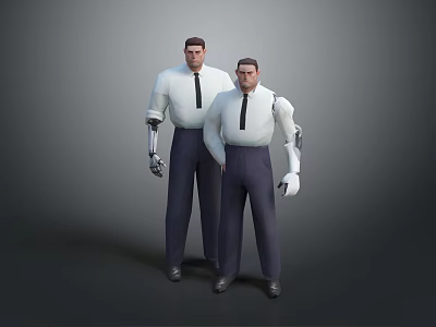 Two Men Wearing White Shirts Dark Ties And Dark Pants With Mechanical Arms 3d model