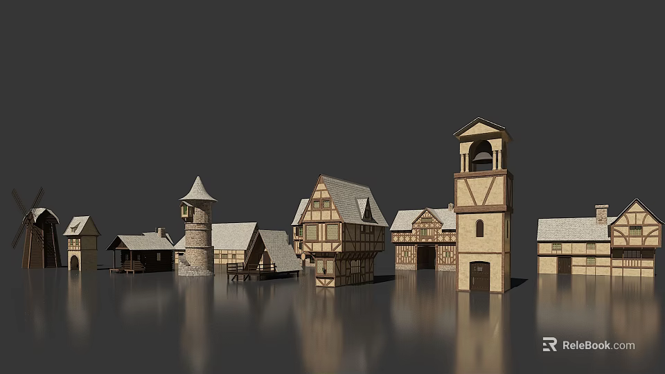 Exquisite Traditional European Architecture Featuring Various Towers Wooden Stone Structures And Gabled Roofs 3d model 