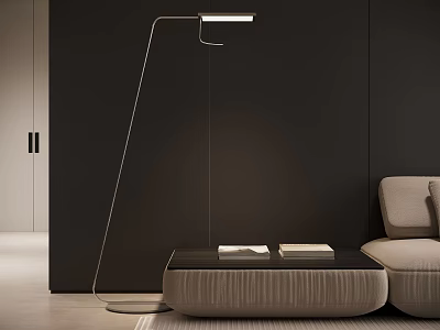 Modern Two Seater Sofa with Floor Lamp Coffee Table and Dark Wall Interior 3d model