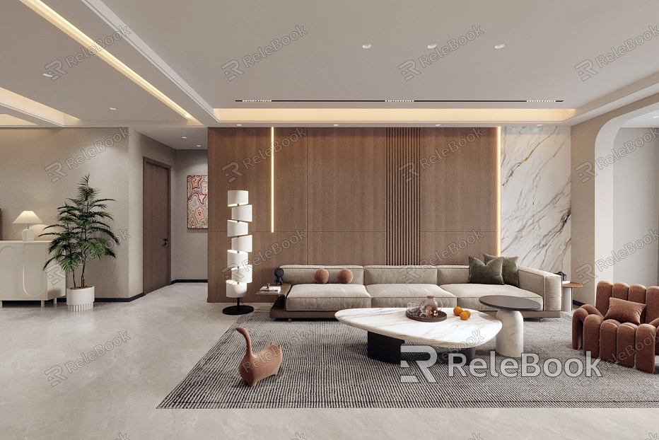 Modern living room without main light sofa combination background wall model