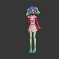 Pink Haired Anime Girl Character With Twin Ponytails Red White Uniform And White Socks