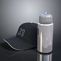 Black Sports Cap With Number 33 And Silver Water Bottle For Daily Use