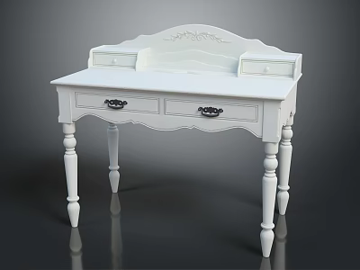 White Dressing Table With Carved Decorations Drawers Back Panel And Elegant Legs Design 3d model