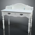 White Dressing Table With Carved Decorations Drawers Back Panel And Elegant Legs Design 3d model