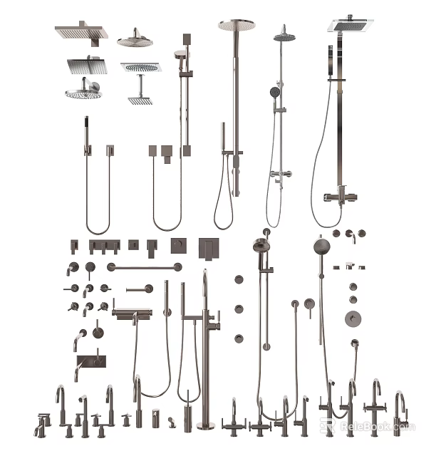Various Shower System Components Including Handheld And Overhead Head Designs And Accessories 3d model 