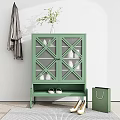 Green Shoe Cabinet With Diamond Grid Doors And Bench Top For Shoe Storage