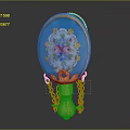 Vintage Oval Hand Mirror With Blue Enamel Floral Design Gold Frame And Gold Chain Base