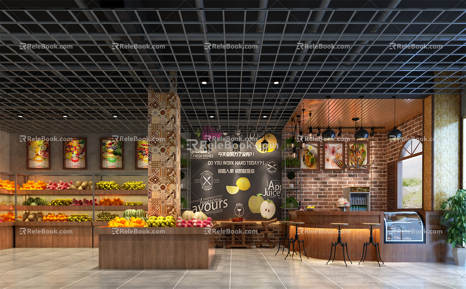 Industrial LOFT Fruit Shop 3d model