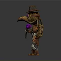 Steampunk Skeleton Man With Brown Hat Purple Eye And Staff With Purple Orb