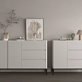 Modern White Entryway And Side Cabinets With Decorative Painting Table Lamp And Vase