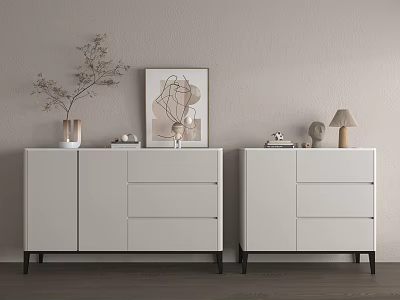 Modern White Entryway And Side Cabinets With Decorative Painting Table Lamp And Vase 3d model
